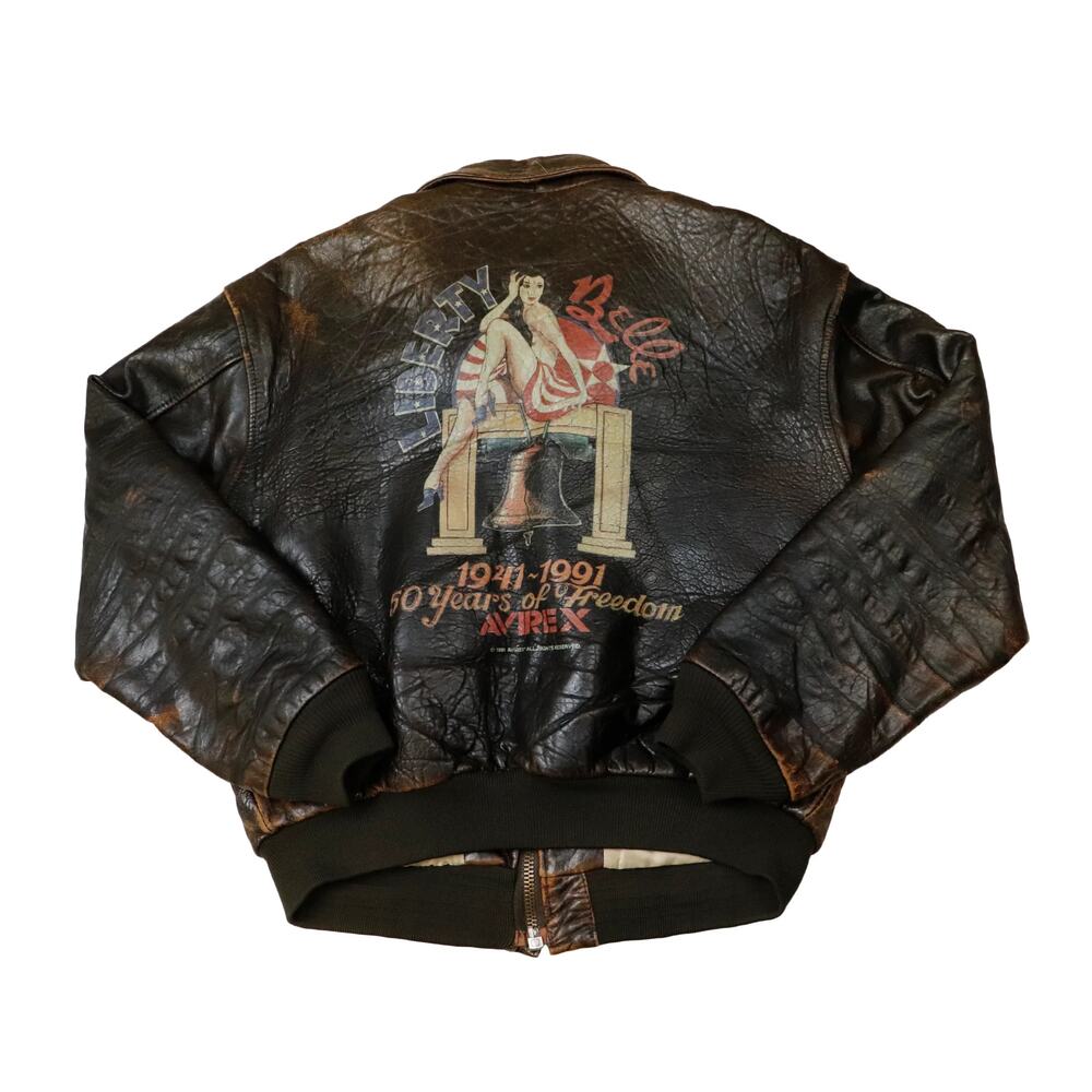 Vintage Painted A2 Avirex Distressed Leather Flight Jacket Size XL Air Force